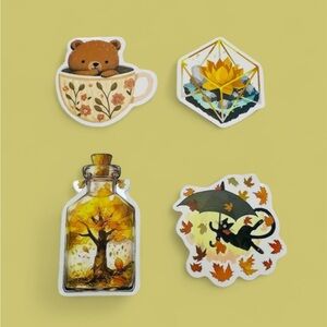 ★ Cozy Autumn Sticker Set 4PCS Waterproof Matte Vinyl material - Multicolored ★